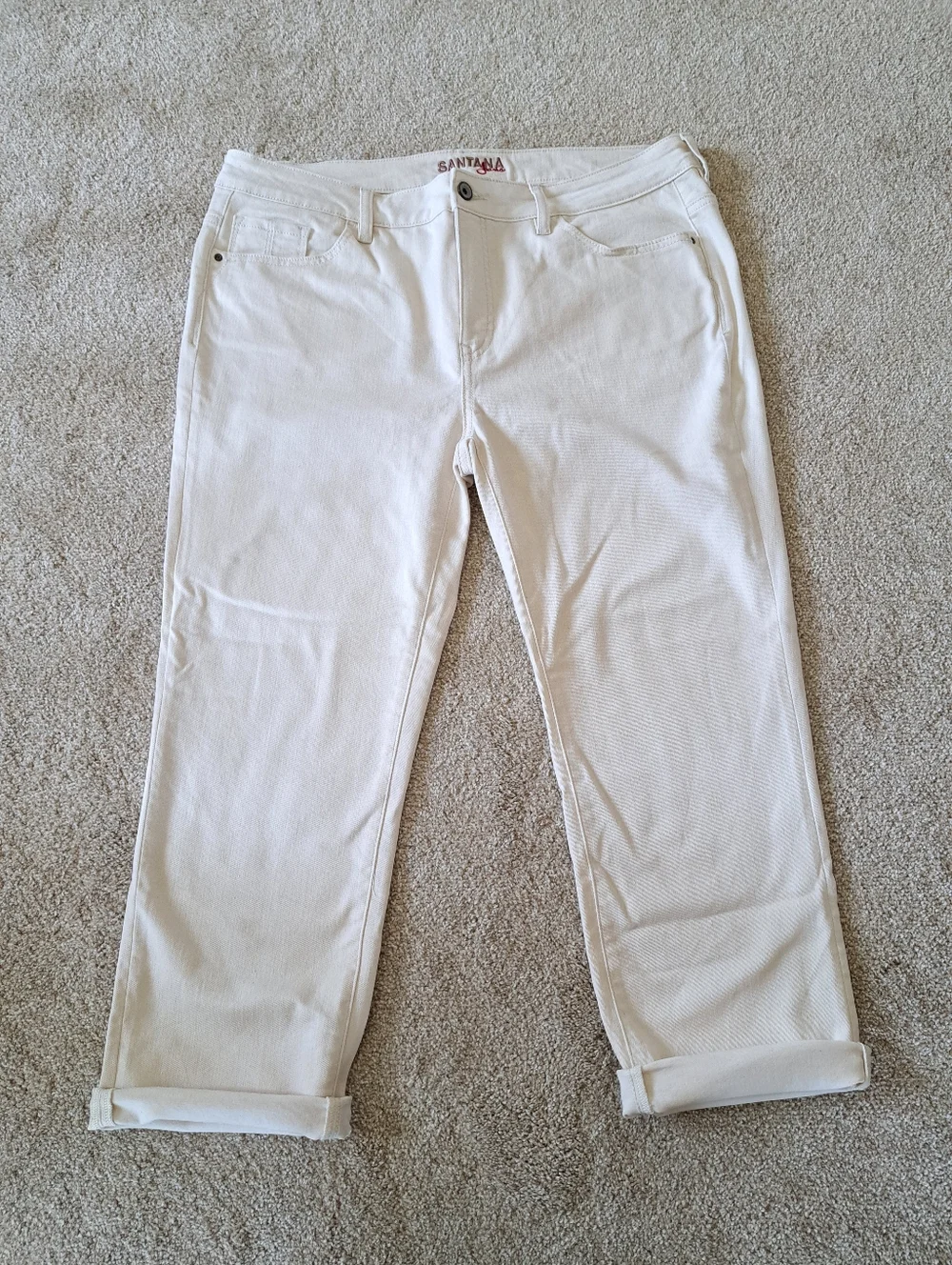 Santana Jeans Cropped Cream Denim Women's Size 16 Capri Stretch Pants - Picture 11 of 12